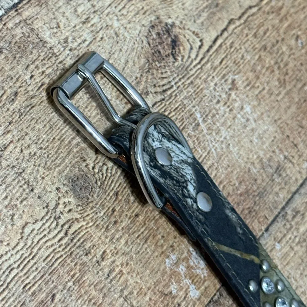 Nocona Rhinestone Studded Camo Dog Collar Heavy‎ Duty Genuine Leather Size L